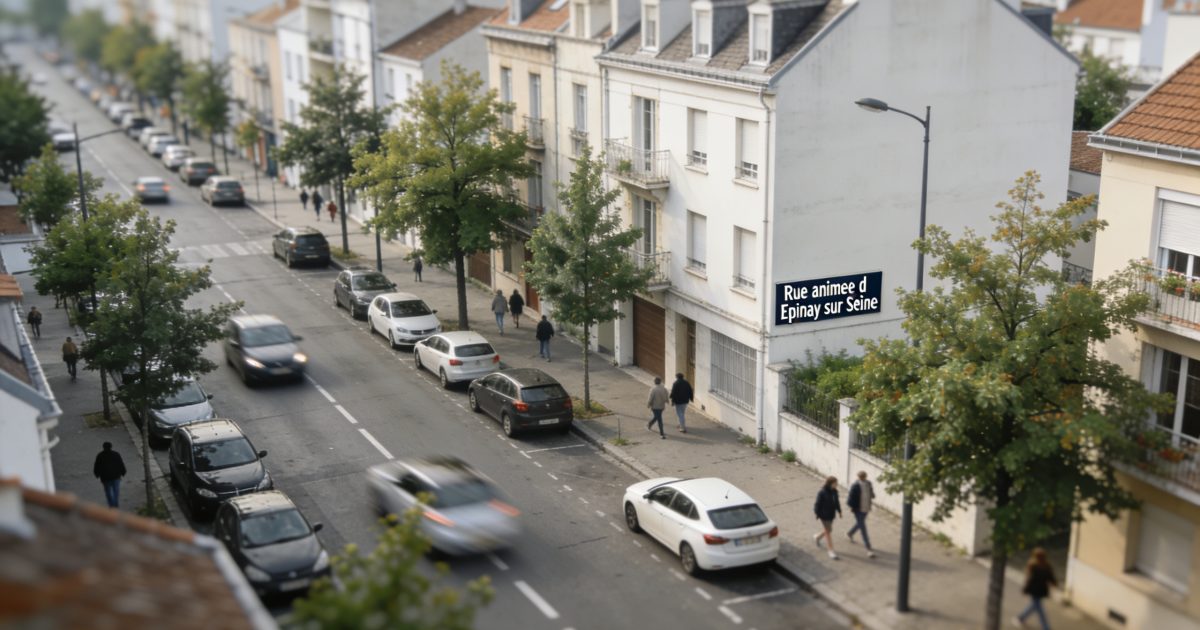 Rue animee d Epinay sur Seine vue aerienne