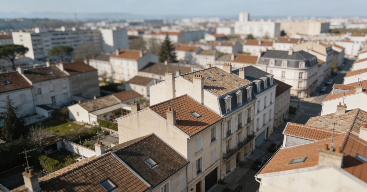 Vue aerienne de Caluire et Cuire avec maisons et immeubles