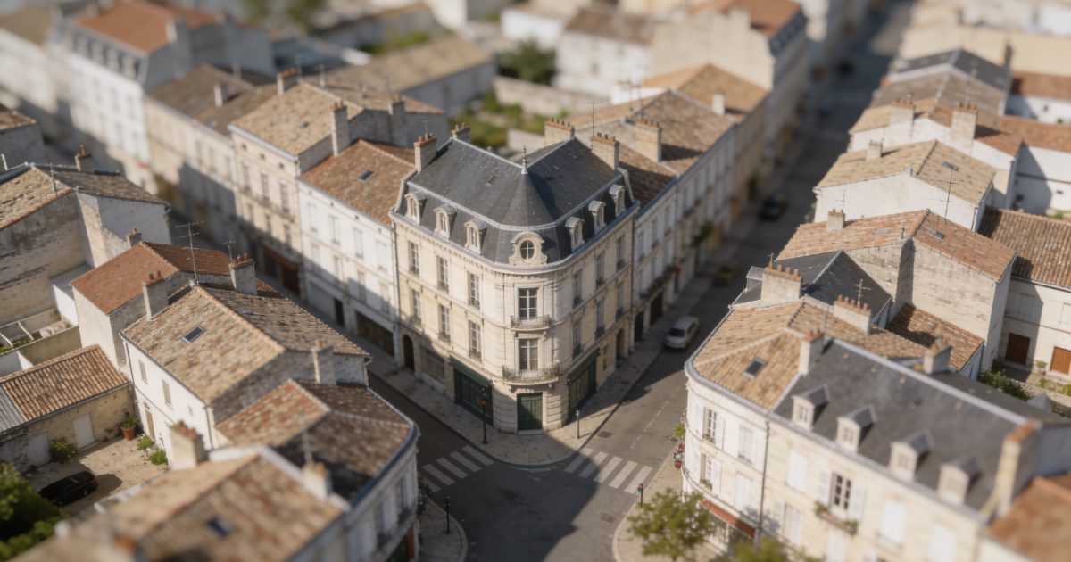 Vue aerienne de Chalon sur Saone avec immeubles et rues