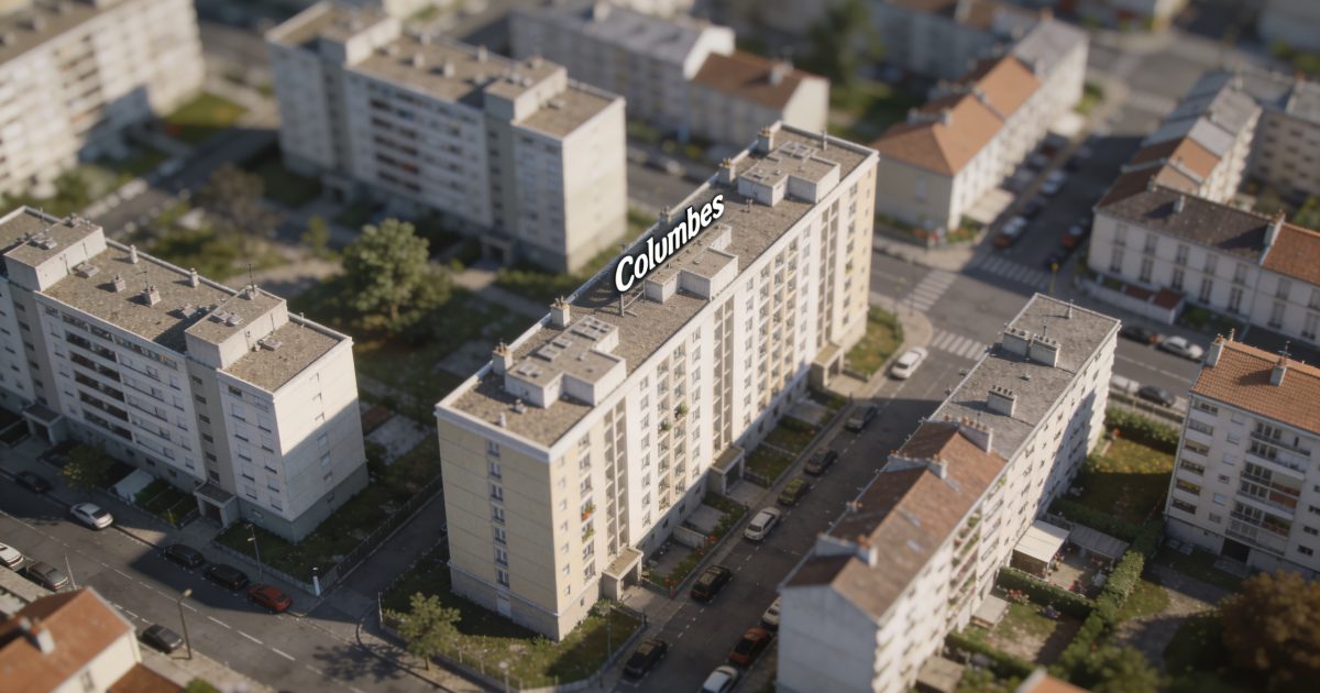Vue aerienne de Colombes avec immeubles et rues
