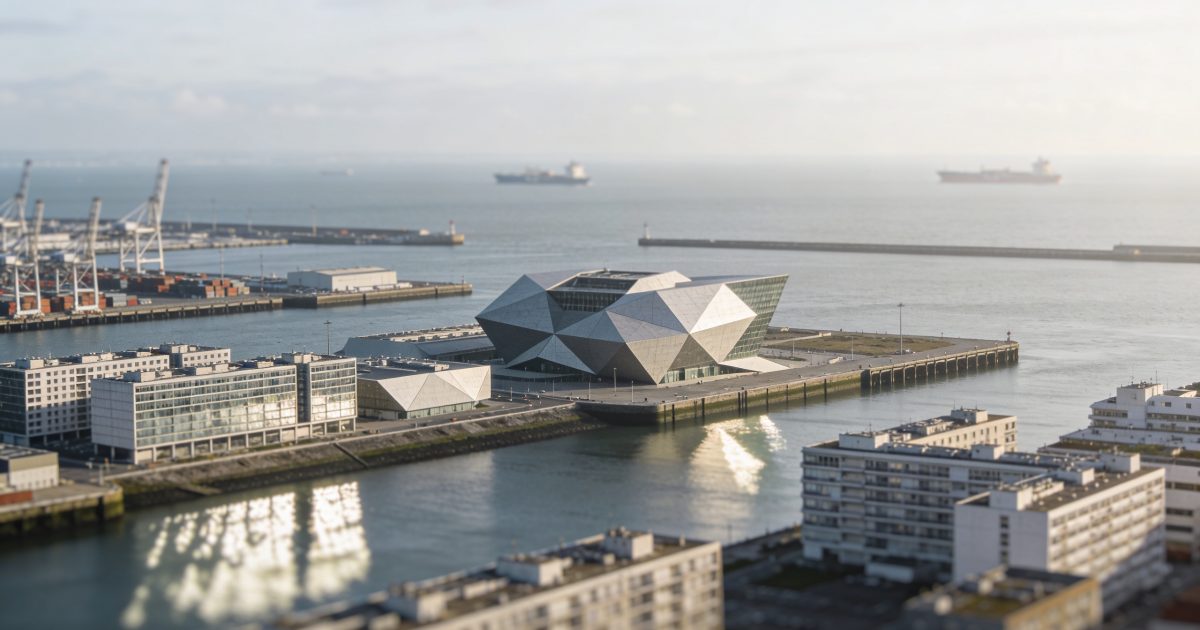 Vue aerienne du Havre avec immeubles et port
