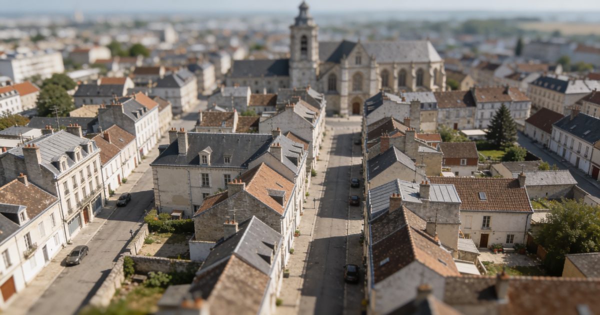 Vue aerienne de Saint Quentin avec rues et maisons