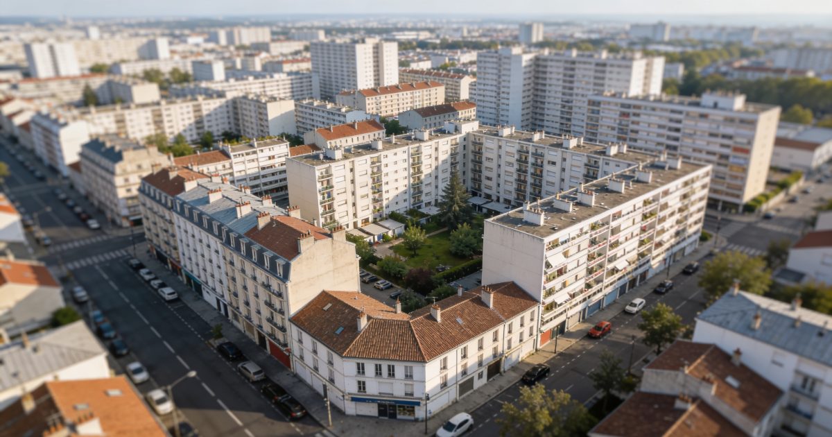 Vue aerienne de Villejuif avec immeubles et rues