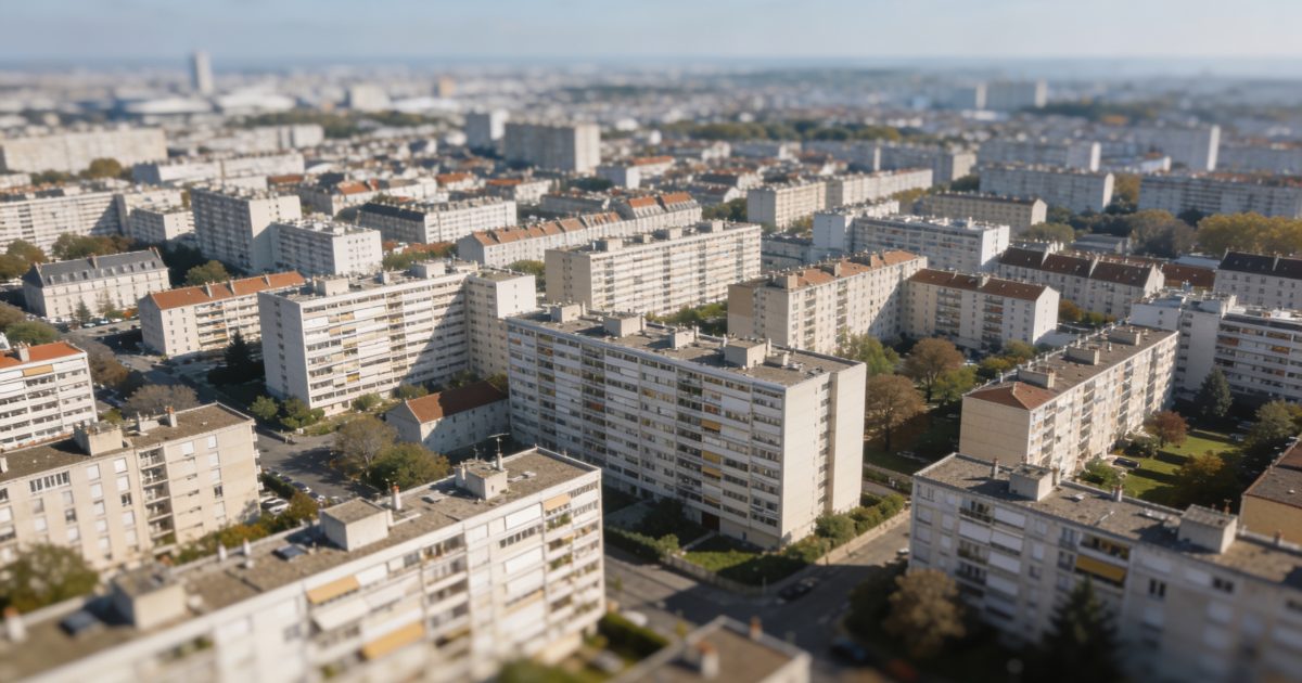 Vue aerienne de Vitry sur Seine avec immeubles densément serrés